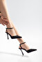Lace Detailed Black Pointed Toe Thin Heeled Women's Shoes