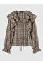 Nevavm V-Neck Plaid Ruffled Women's Shirt with Difference - 5