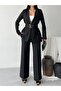 Women's Pleated Detailed Double Belted Blazer Jacket Pants Double Suit - 5