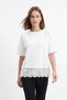 Ecru Crew Neck T-Shirt with Lace Detail 0463