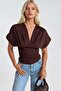 Waist-Tied Gathered Half Sleeve Blouse - 2