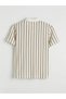Beige Polo Collar Striped Men's Knitwear T-Shirt - 3