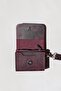 Purple Women's Wallet with Shawl Pattern, Genuine Leather, Small Size Wallet with Wrist Strap and Coin Compartment