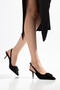 Women's Suede Covered Square Buckle Open Back Thin Heel Shoes