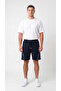 Men's Navy Blue Color Front-Pleated Shorts with Front Zipper Pockets and Back Pockets - 2