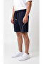 Men's Navy Blue Color Front-Pleated Shorts with Front Zipper Pockets and Back Pockets