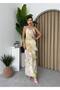 Women's Rope Strap Ruffle Detailed V-Neck Lined Maxi Long Length Premium Dress