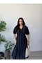 Navy Blue Half Sleeve V-Neck Midi Dress - 4