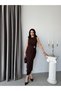 Brown Drawstring Detailed Midi Dress with Accessories - 2
