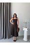 Brown Strappy Cross Belted Denim Midi Dress - 3