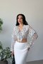 White Polka Dot Tie-Front Chiffon Crop Blouse