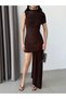 Brown Zero Sleeve Dress with Tail Detail - 5