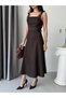 Brown Strappy Cross Belted Denim Midi Dress - 6