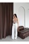 White Belt Detailed Pleated Palazzo Trousers - 7