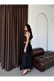Black Elastic Waist Long Satin Skirt - 5