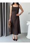 Brown Strappy Cross Belted Denim Midi Dress - 5