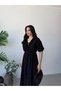 Black Half Sleeve V-Neck Midi Dress - 4