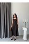 Brown Strappy Cross Belted Denim Midi Dress - 2