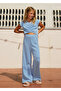 Girl's Striped Knitted Long Jumpsuit Blue 6875 - 2