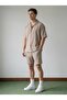 Men's Jacquard 100% Cotton Textured Shirt Shorts Set Mink 3016Dngr - 4