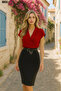 Women's Short Sleeve Double Breasted Collar Crepe Midi Dress (Without Belt) - 6