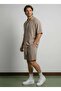 Men's Jacquard 100% Cotton Textured Shirt Shorts Set Mink 3016Dngr - 2