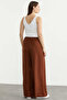 Flounced Loose-Fit Crepe Trousers - Brown - 4