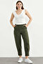 Crepes Trousers with Gathered Hem Detail - Khaki