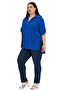 Plus Size Cobalt Blue Blouse with Buttoned Collar and Patten Detailed Sleeves and Epaulettes - 4