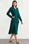 Linen Look Long Sleeve Shirt Dress - Petrol - 4