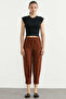 Crepes Trousers with Gathered Hem Detail - Brown