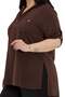 Plus Size Brown Blouse with Button and Placket Detail on the Collar and Sleeve Epaulettes - 5