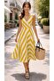 Women's Strappy Double Breasted Collared Beltless Striped Diver Midi Dress