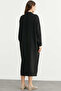 Linen Look Flowy Shirt Dress - Black - 6