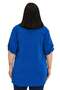 Plus Size Cobalt Blue Blouse with Buttoned Collar and Patten Detailed Sleeves and Epaulettes - 3