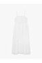 Cotton Embroidered Long Scallop Dress with Rope Straps, A-Line and U-Neckline - 4