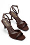 Brown Suede Ankle Strap Single Strap Short Heeled Women's Sandals