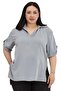 Plus Size Light Gray Blouse with Button and Placket Detail on the Collar and Sleeve Epaulettes