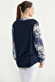 Plus Size Chiffon Combination V-Neck Blouse - Navy Blue - 4