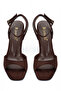 Brown Suede Ankle Strap Single Strap Heeled Women's Sandals - 3