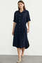 Short Sleeve Crepe Shirt Dress - Navy Blue