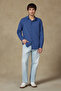 Costa Linen Cotton Linen Blend Comfort Fit Indigo Classic Collar Men's Plain Shirt - 3