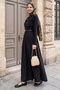 Black Dress with Shoulder Shawl Detail and Belt - 4
