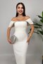 Women's White Off-Shoulder Stone Detail Slit Maxi Pencil Dress - 2