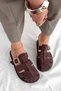 Mirella Bitter Brown Suede Buckle Detail Women's Slippers - 3