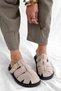 Mirella Beige Suede Buckle Detail Women's Slippers - 4