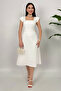 Women's White Pearl Detailed Midi Event Dress