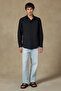 Costa Linen Cotton Linen Blend Comfort Fit Black Classic Collar Men's Plain Shirt - 3