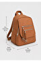 Women's Tan Mini Multi-Compartment Fabric Backpack – Daily Use Bag with Flap Pocket Detail - 5