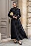 Black Dress with Shoulder Shawl Detail and Belt